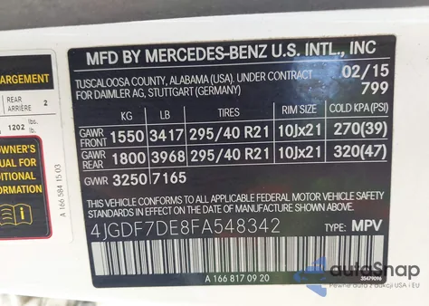 2015 Mercedes-Benz Gl 550 4Matic from USA, damaged, VIN 4JGDF7DE8FA548342